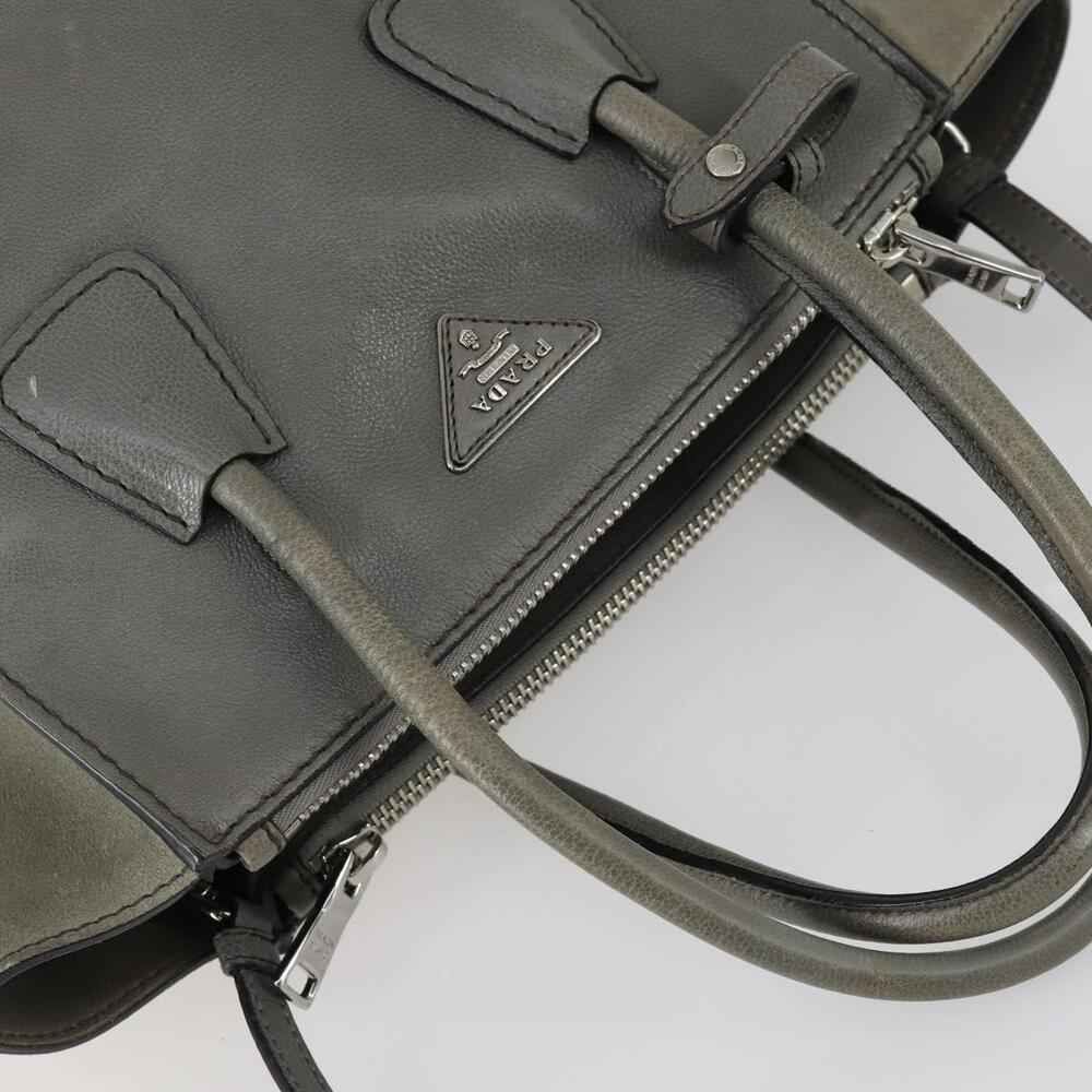 PRADA Studs Hand Bag Suede Leather 2way Gray Silver Auth BA8646 - Picture 6 of 16